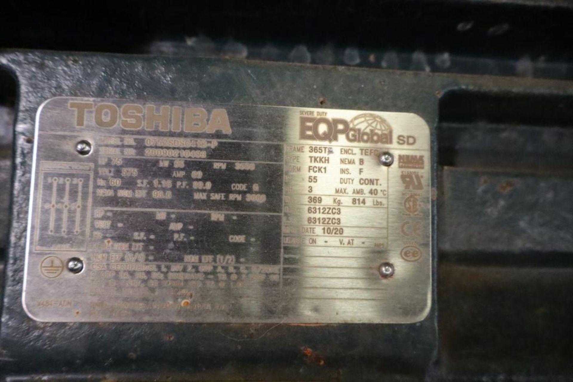 Toshiba 75-HP 575V Electric Motor, 365T Frame, 3600 RPM - Image 2 of 2