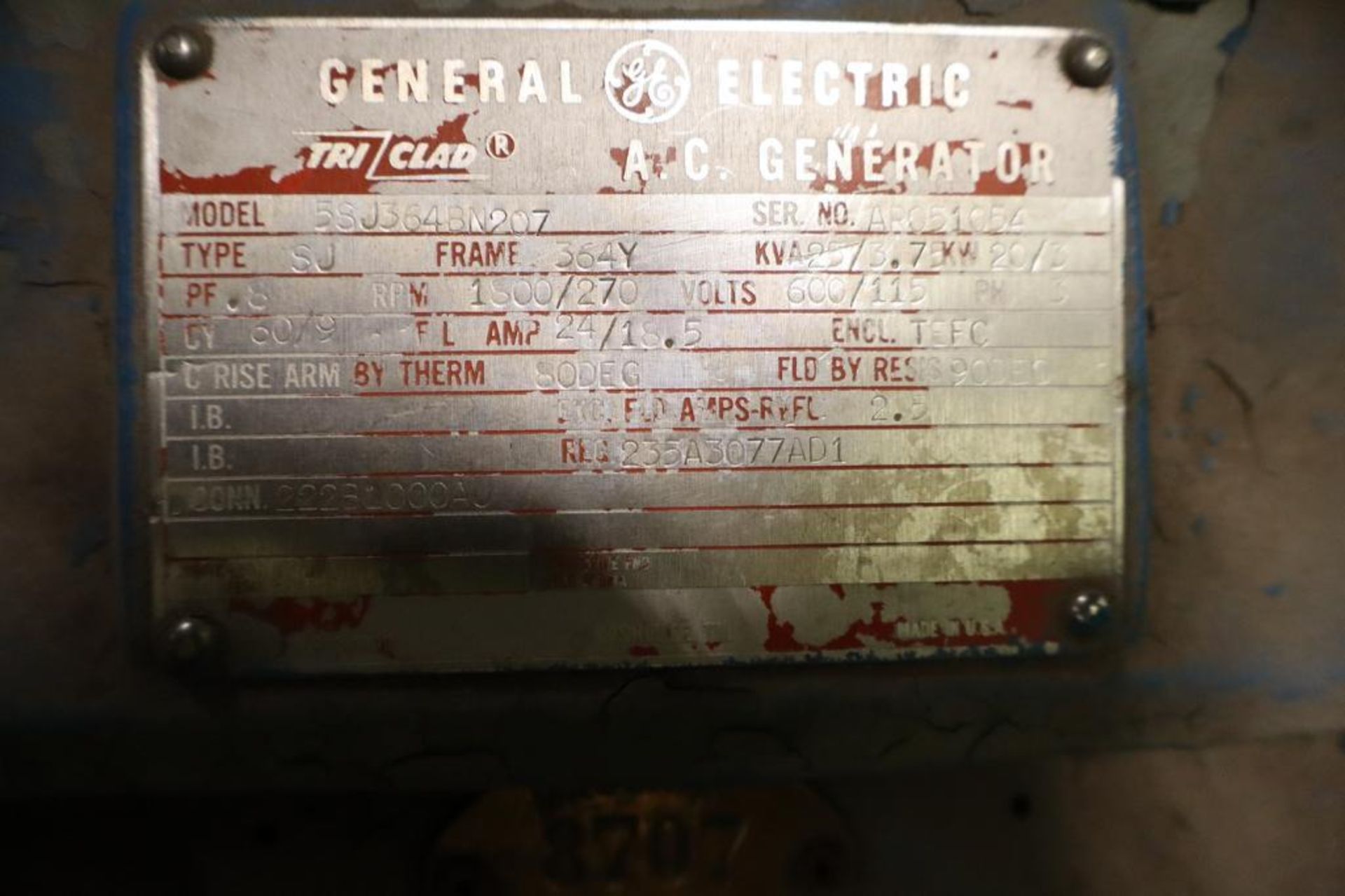 General Electric 100-HP Electric Motor, 364Y Frame, 1800/270 RPM - Image 2 of 2