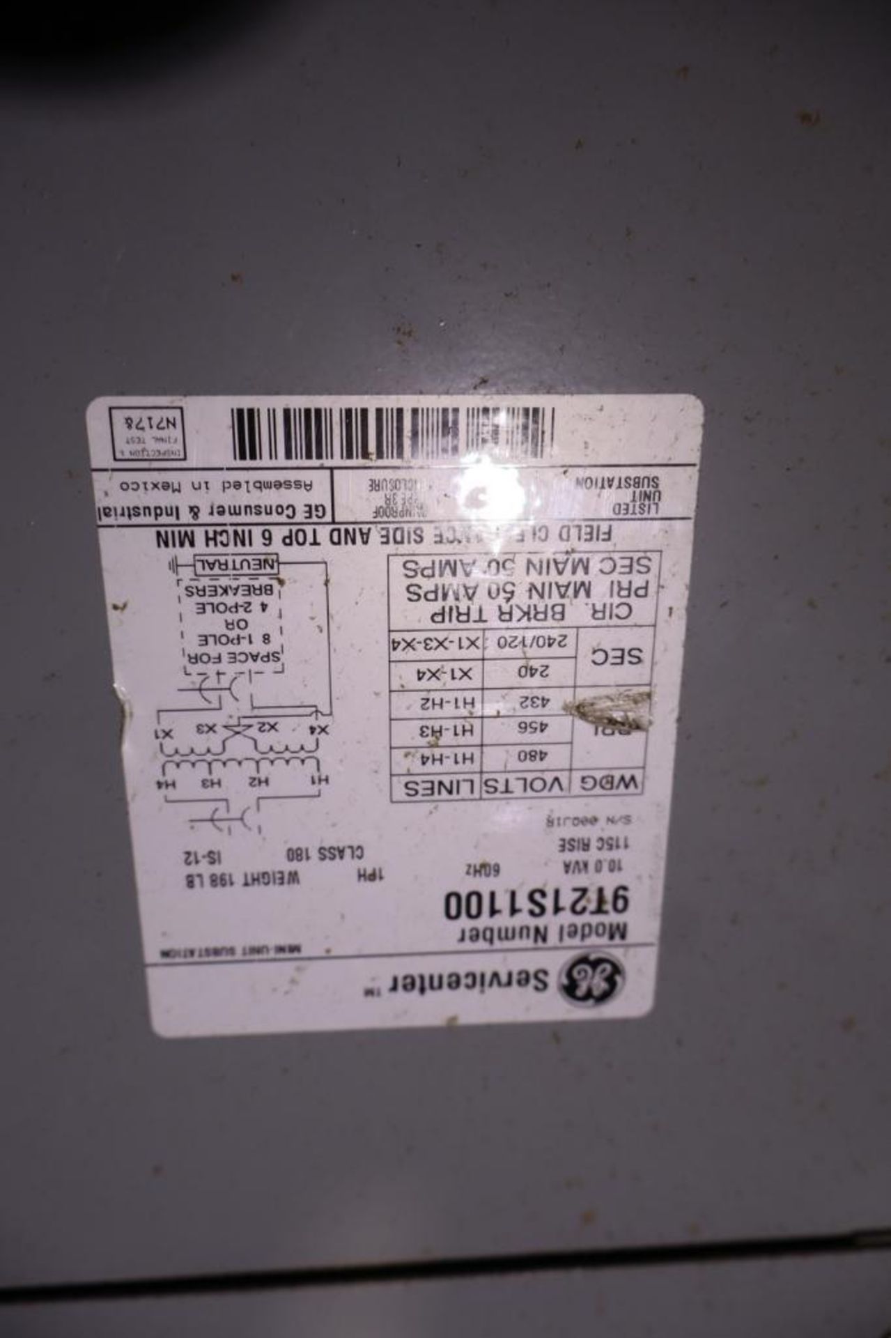 General Electric 9T21S1100 Servicenter 10KVA Dry Type Transformer - Image 2 of 2