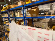 (7) Metal Adjustable Shelves And Contents Including; Fittings, Valves, Tape, Water Meters, Electrica