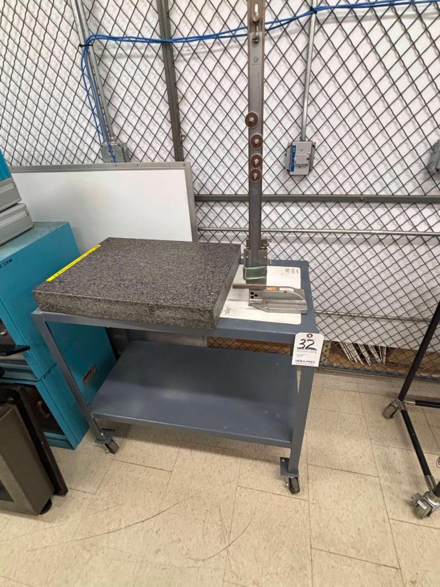 18" x 24" x 3" Granite Plate, 18" Height Gage, 19" x 36" Gray Rolling Cart