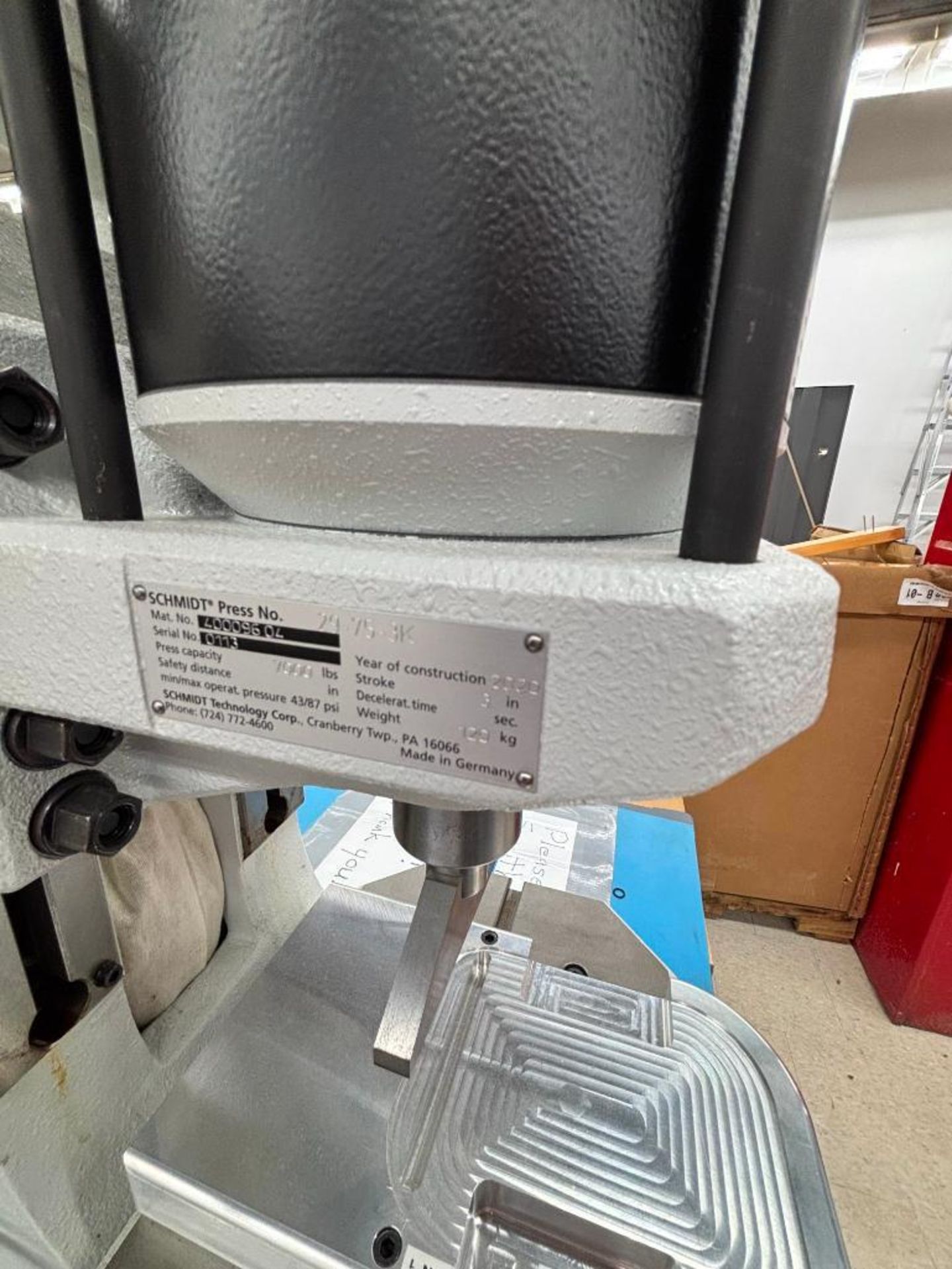 Schmidt Pneumatic Press Model 40009604, 7,000# Capacity, 3" Stroke, Year 2020, with rolling Cart - Image 3 of 6