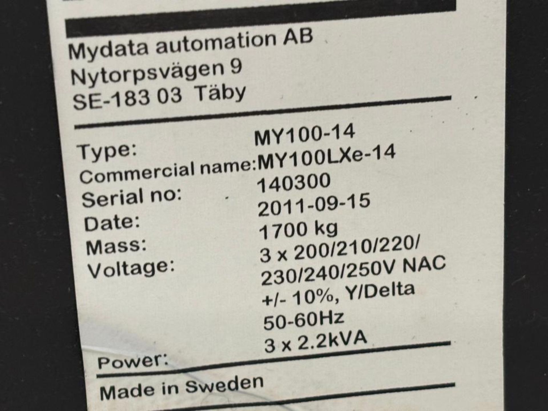 MYDATA MY100-14 Pick and Place Machine Model MY100LXe-14, Ser# 140300, Year 2011, 3 Phase, with (2) - Image 7 of 7