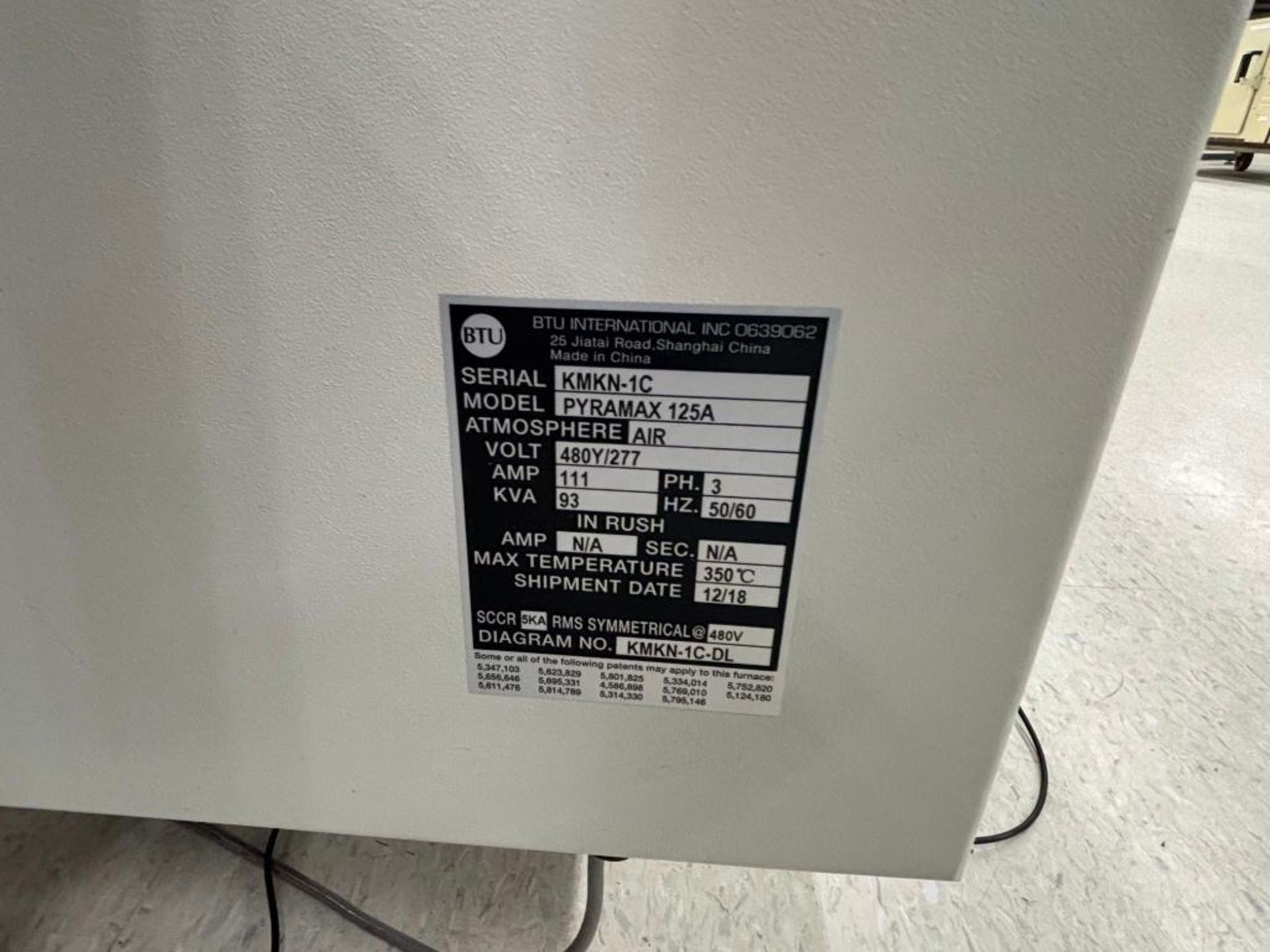 BTU International Pyramax 125A Reflow Oven, Ser#KMKN-1C, Year 12/18, 3 Phase, Max Temp 350 c - Image 11 of 14