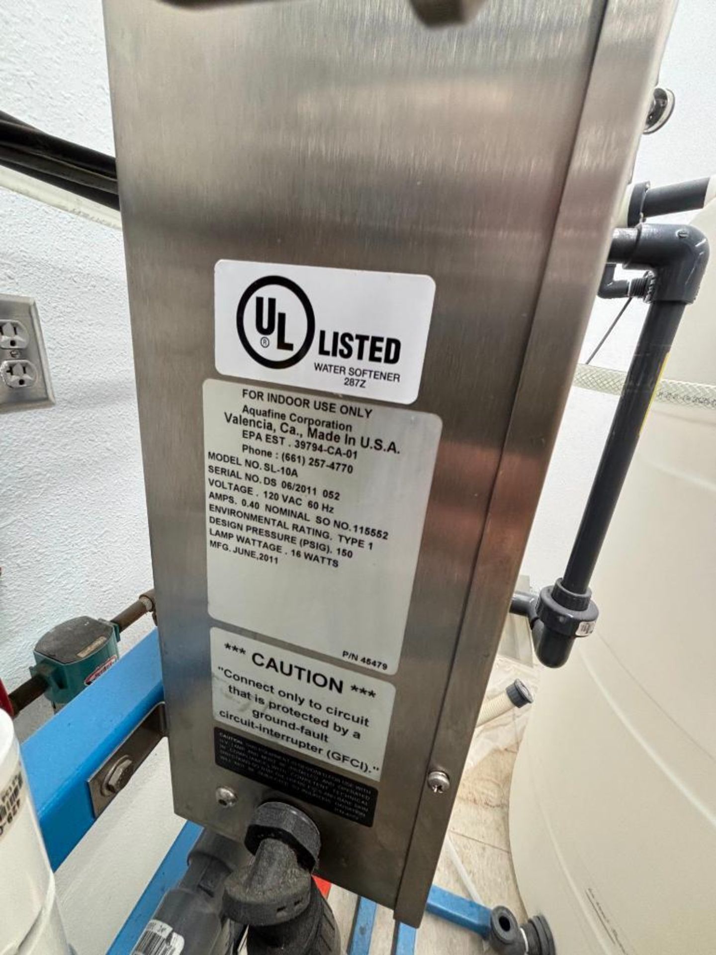 Smith Engineering RO/DI Water System, 1 GPM RO/4 GPM DI, Ser# 0812-9114, Aquafine Unit Model SL-10A, - Image 13 of 14