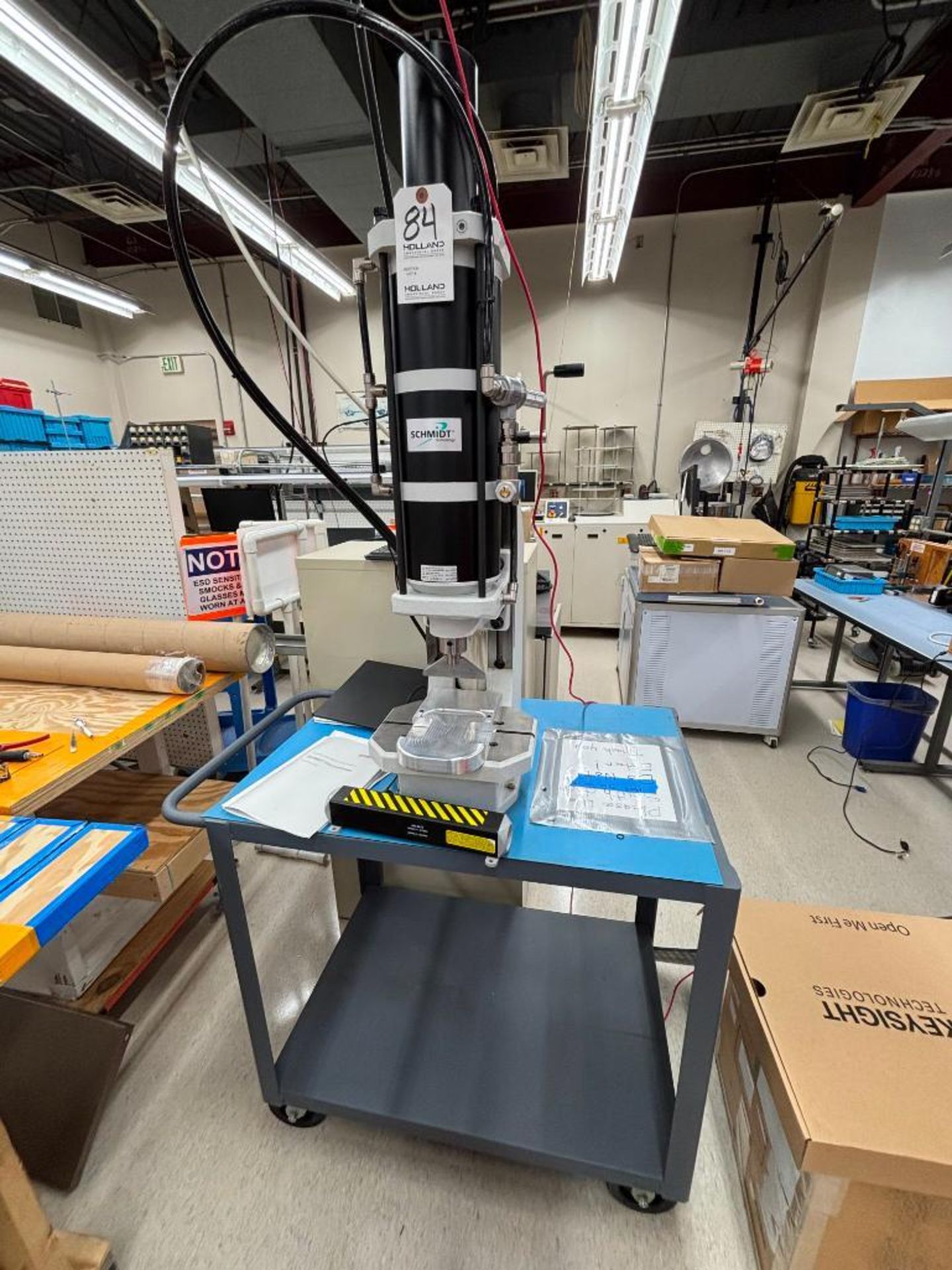 Schmidt Pneumatic Press Model 40009604, 7,000# Capacity, 3" Stroke, Year 2020, with rolling Cart