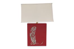 A CONTEMPORARY RED LACQUER TABLE LAMP