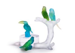 A GROUP OF THREE DAUM BIRD FIGURES