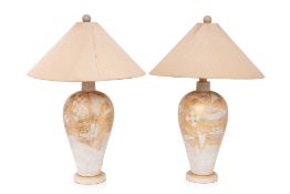 A PAIR OF CASUAL LAMPS POTTERY TABLE LAMPS