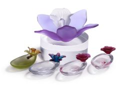 A GROUP OF FOUR DAUM GLASS DISHES AND A HAVILAND ORCHID