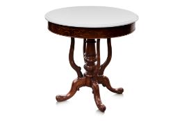 ANGLO INDIAN MARQUETRY INLAID MARBLE TOPPED CIRCULAR OCCASIONAL TABLE