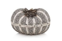 A LARGE SOUTH EAST ASIAN SILVER PUMPKIN FORM BOX