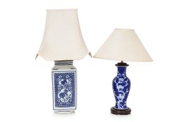 TWO BLUE AND WHITE PORCELAIN TABLE LAMPS