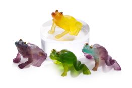 A GROUP OF FOUR DAUM PATE DE VERRE FROGS