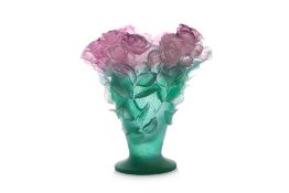 A LARGE DAUM PATE DE VERRE ROSE VASE