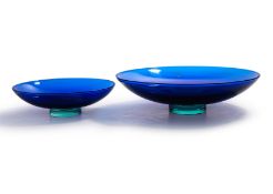 TWO HOLMEGAARD 'HARLEKIN' GLASS BOWLS BY ANJA KJAER