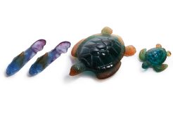 A GROUP OF FOUR SMALL DAUM PATE DE VERRE GLASS ANIMALS
