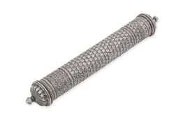 A SILVER SCROLL HOLDER