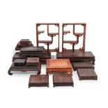 A GROUP OF SQUARE AND RECTANGULAR HARDWOOD STANDS