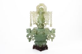 A SERPENTINE JADE CENSER AND COVER