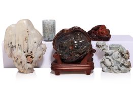 A GROUP OF FIVE HARDSTONE CARVINGS