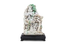 A LARGE CARVED JADEITE FIGURAL GROUP
