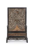 A CARVED BONE AND HARDWOOD DRAGON TABLE SCREEN