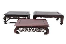 THREE RECTANGULAR HARDWOOD DISPLAY STANDS