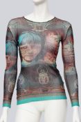 JEAN PAUL GAULTIER - A SS 1997 TATTOOED FACES SCARAB MESH TOP