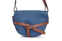 LOEWE - A BLUE AND TAN LEATHER 'GATE' BAG