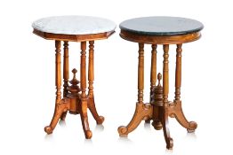 TWO MARBLE TOP TEAK OCCASIONAL TABLES