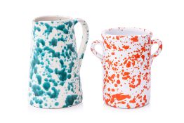 AN ENZA FASANO SPECKLED CERAMIC PITCHER AND VASE