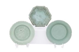 A GROUP OF THREE CELADON DISHES