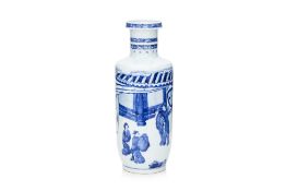 A BLUE AND WHITE ROULEAU VASE