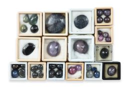 A GROUP OF UNMOUNTED STAR RUBIES AND SAPPHIRES (37)
