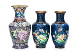 A GROUP OF THREE CLOISONNÉ ENAMEL VASES