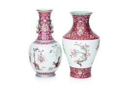 TWO FAMILLE ROSE PORCELAIN VASES