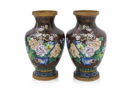 A PAIR OF LARGE CLOISONNÉ ENAMEL VASES