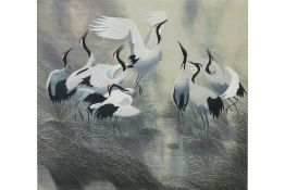 CHINESE SCHOOL (20TH CENTURY) - A SILK EMBROIDERY OF CRANES