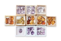 A GROUP OF UNMOUNTED AMETHYST AND CITRINE (44)