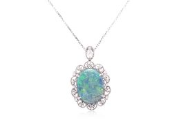 A BLACK OPAL AND DIAMOND PENDANT NECKLACE