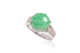 A JADEITE AND DIAMOND RING