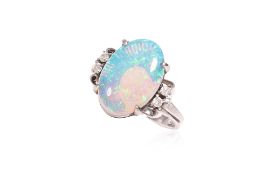 AN OPAL AND DIAMOND RING