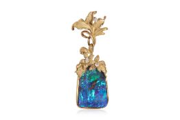 A BOULDER OPAL AND DIAMOND PENDANT