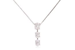 A THREE STONE DIAMOND PENDANT NECKLACE BY MONNICKENDAM