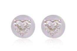 A PAIR OF 'HEART' DIAMOND STUD EARRINGS