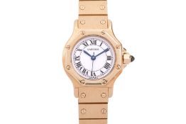 A CARTIER LADIES SANTOS RONDE GOLD BRACELET WATCH