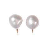 A PAIR OF BAROQUE CULTURED PEARL SCREW-ON EARRINGS