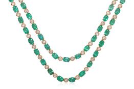AN EMERALD AND DIAMOND 'GARLAND' NECKLACE