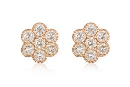 A PAIR OF DIAMOND 'FLOWER CLUSTER' STUD EARRINGS